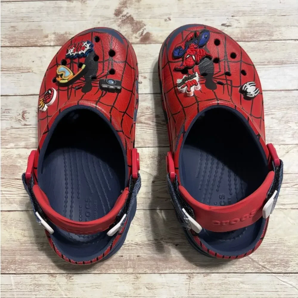 Crocs Classic Clogs Marvel Spiderman Junior Size 1 Jibbitz Red Blue